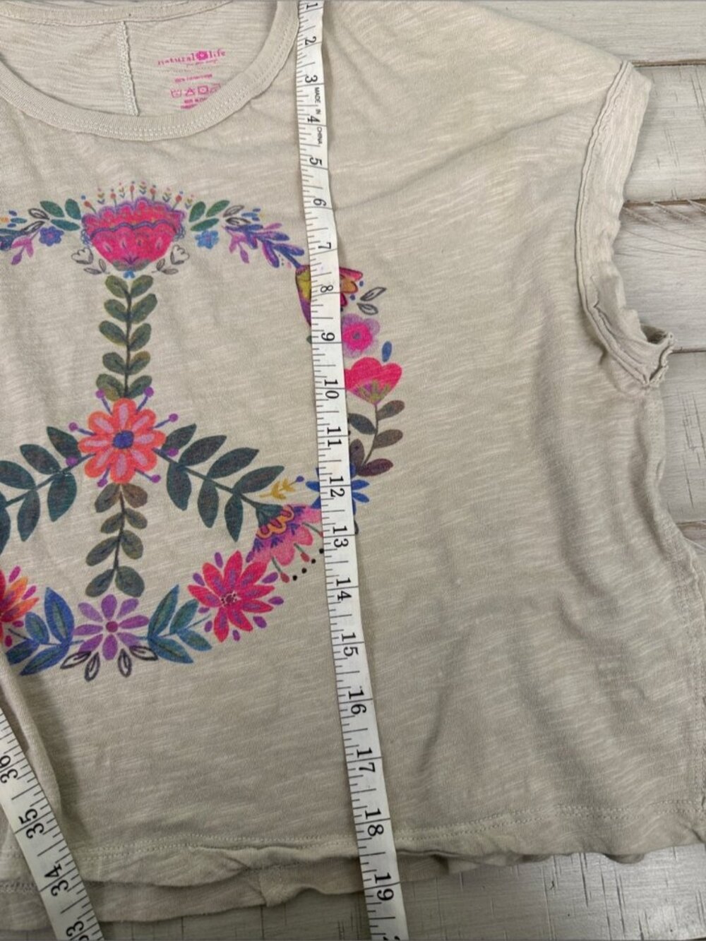 Crop Tee with Colorful Floral Peace Sign - Picture 3 of 3